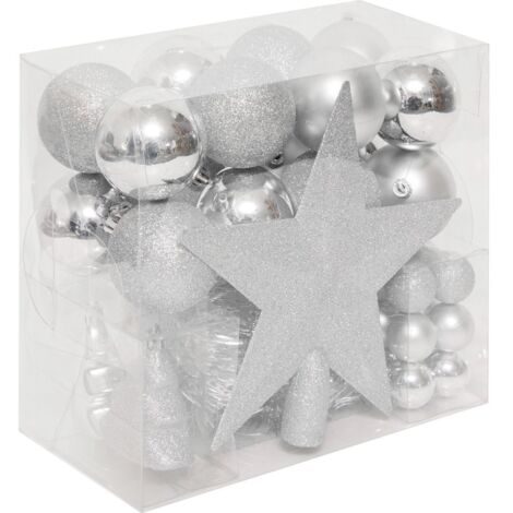 Déco de Sapin de Noël Kit 44 pièces, Boule, Guirlande et Cimier - Argent - Feeric Christmas (1/5)