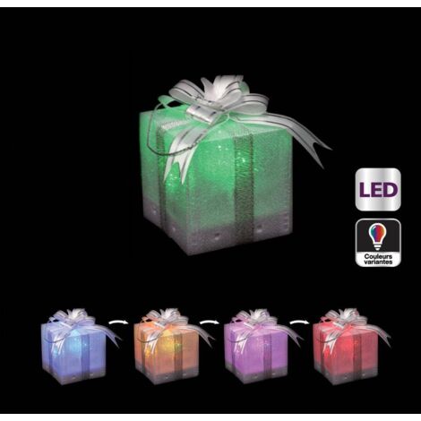 Ac-Deco – Déco de Noël lumineuse paquet cadeau LED à variation de couleurs – Dimensions 5x5x5 cm – Pour décoration intérieure festive