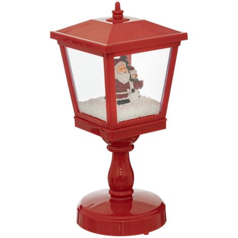 Fééric Lights And Christmas – Lanterne lumineuse rouge avec Père Noël et bonhomme de neige – 4 LED blanc froid – H 31 cm – Décoration intérieure festive (1/3)