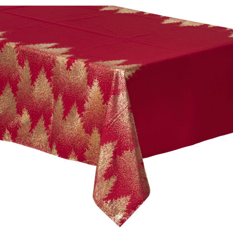 Nappe de Fêtes rouge imprimé Sapin doré 140 x 360 cm - Feeric Christmas