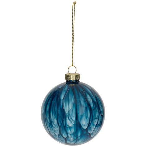 Déco Sapin Boule de Noël en Verre D 8 cm Bleu effet marbre - Feeric Christmas (1/2)