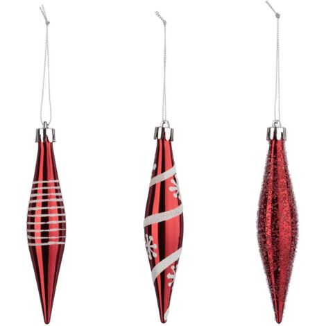 Lot de 3 Boules de noël forme Glaçons pailletés Rouge - Feeric Christmas (1/4)