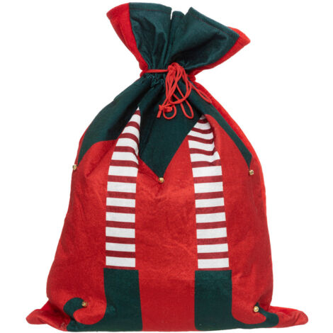 Grande Hotte de Lutin en velours rouge et vert 50 x 70 cm - Feeric Christmas (1/2)