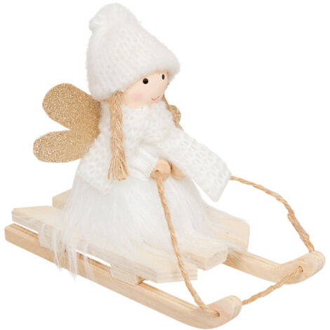Déco de Noël Personnage Ange Blanc et Doré sur une luge H 14.5 cm - Feeric Christmas (1/2)