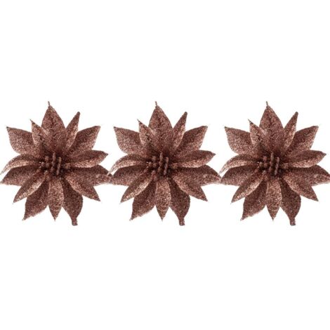 Déco de sapin Lot de 3 Fleurs vieux Rose pailleté - Feeric Christmas (1/3)