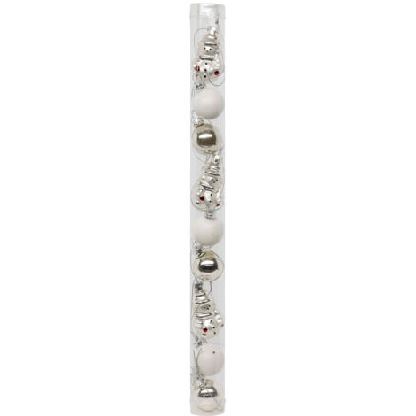 Sujet de Noël en Verre 9 pièces Bonhomme de neige et Boules Blanc et Argent - Feeric Christmas (1/4)