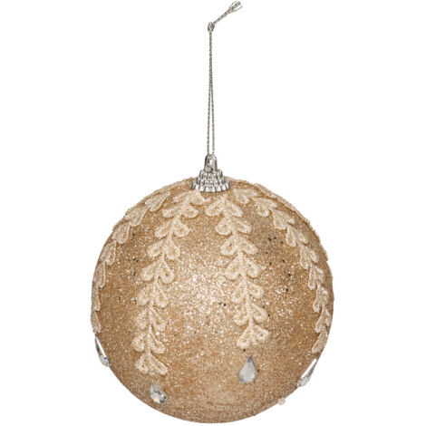 Déco Sapin Boule de Noël D 10 cm Beige pailleté et broderies - Feeric Christmas (1/2)