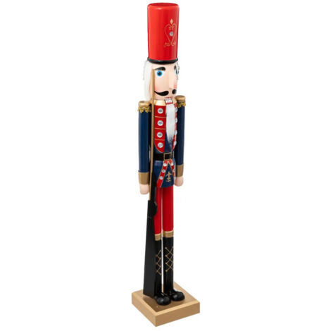 Fééric Lights And Christmas – Grande figurine Casse-Noisette en bois rouge H 106 cm – Dimensions 18 x 18 cm – Décoration de Noël féerique pour intérieur