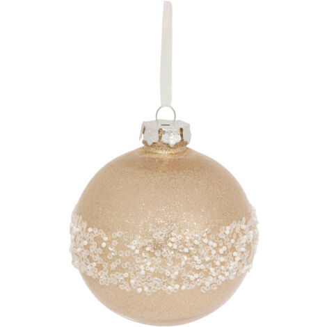 Déco Sapin Boule de Noël D 10 cm Doré pailleté et perles - Feeric Christmas (1/2)