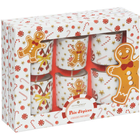 Lot de 6 Bougies parfumées dans photophore en verre 240G Pain d'épice - Feeric Christmas (1/4)