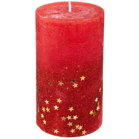 Bougie Rouge pailletée et étoilée  H 12 cm 340 G - Feeric Christmas (1/4)