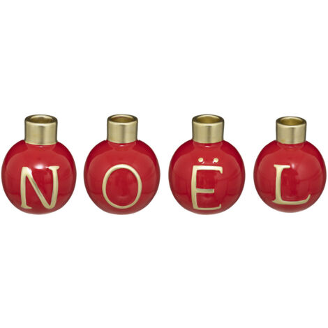 Lot de 4 Bougeoirs Photophores en céramique forme Boule de noël D 8 x 10 cm - Feeric Christmas (1/5)