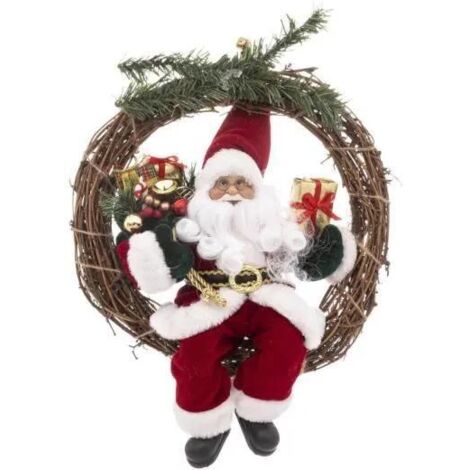 Couronne avec Père Noël traditionnel en velours rouge et fourrure blanche H 30 cm - Feeric Christmas (1/3)