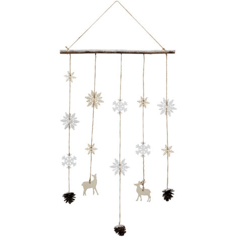 Suspension de Noël déco Flocon Pomme de pin et Renne en Bois H 70 cm - Feeric Christmas (1/4)