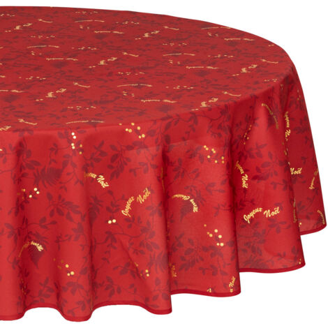 Nappe de Fêtes ronde anti-taches Rouge imprimé Joyeux Noël doré D 180 cm - Feeric Christmas (1/3)