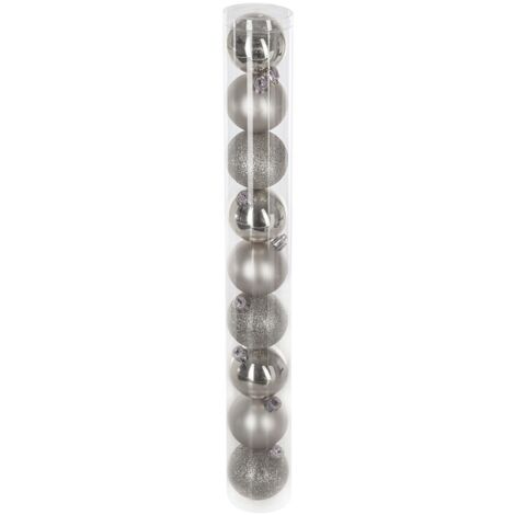 OSE – Lot de 9 boules de Noël D 6 cm – Argent – Assortiment mates, pailletées et brillantes – Décoration sapin de Noël