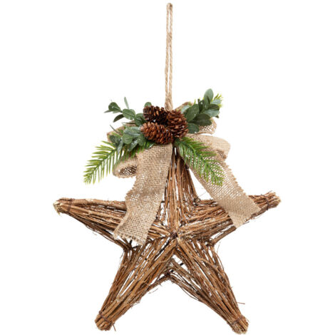 Déco murale Étoile en Bois Jute et Pomme de pin H 26 cm - Feeric Christmas (1/2)