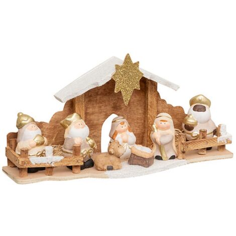 Fééric Lights And Christmas – Crèche de Noël 7 santons en grès – Dimensions 33x10.5cm – Poids 0.48kg – Matériaux durables MDF et terre cuite