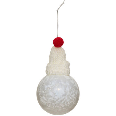 Déco Sapin Boule de Noël D 8 cm Blanc givré et bonnet - Feeric Christmas (1/2)