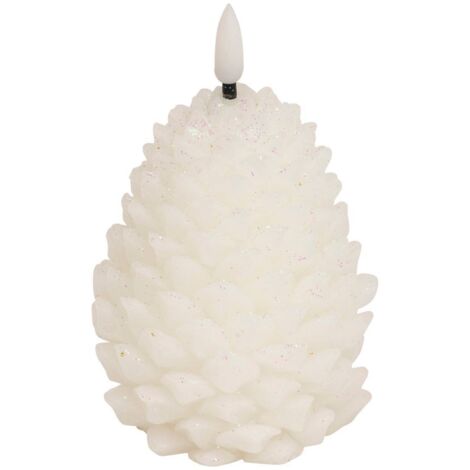 Bougie lumineuse à LED forme Pomme de pin H 13 cm Blanc pailleté - Feeric Christmas (1/3)
