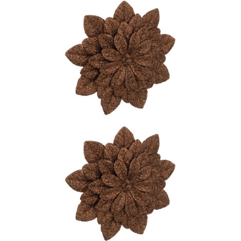 Déco de sapin Lot de 2 Fleurs marron pailleté - Feeric Christmas (1/2)