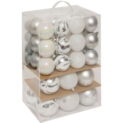 Déco de sapin Lot de 60 Boules de Noël de 4 à 8 cm - Argent et Blanc - Feeric Christmas (1/5)