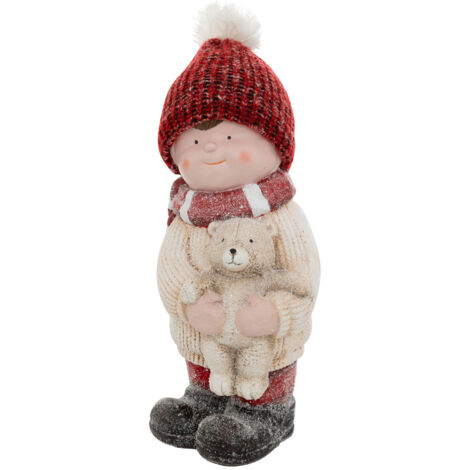 Déco de Noël Figurine petit garçon et Ourson H 38 cm - Feeric Christmas