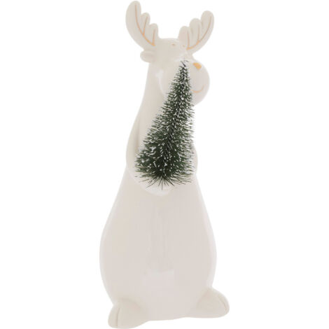 Déco de Noël Renne en céramique Blanche avec un sapin H 20.5 cm - Feeric Christmas (1/2)