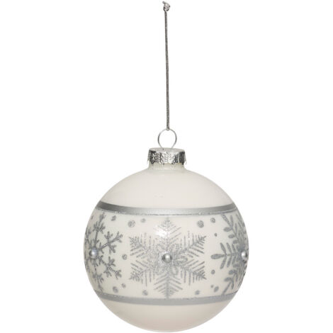 Déco Sapin de Noël Boule en Verre D 9 cm Blanc déco Flocons argent pailleté - Feeric Christmas (1/2)