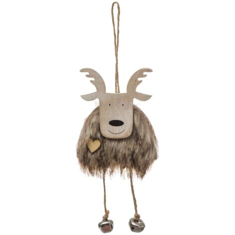 Sujet de Noël à suspendre Renne en bois et fourrure avec grelots - Feeric Christmas (1/2)