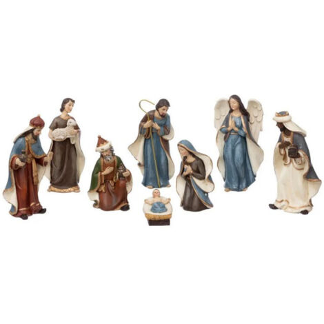 Fééric Lights And Christmas – Set de 8 santons en polyrésine multicolores – Dimensions variées pour crèche de Noël – Décorations détaillées et colorées (1/9)