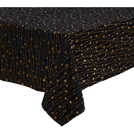 Nappe de Fêtes en velours Noir motif étoiles dorées 140 x 360 cm - Feeric Christmas (1/4)