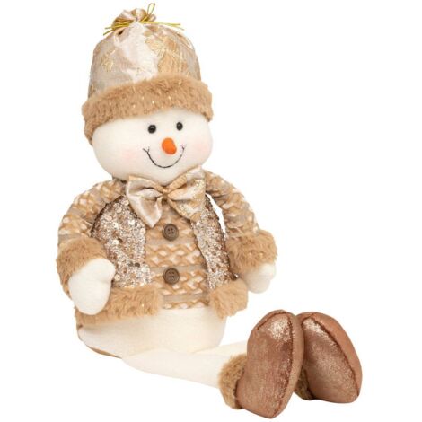 Déco de Noël Personnage assis Beige et Doré pailleté H 52 cm - Feeric Christmas (1/5)