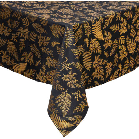 Nappe de Fêtes anti-taches Noir imprimé Feuilles dorées 140 x 360 cm - Feeric Christmas (1/3)