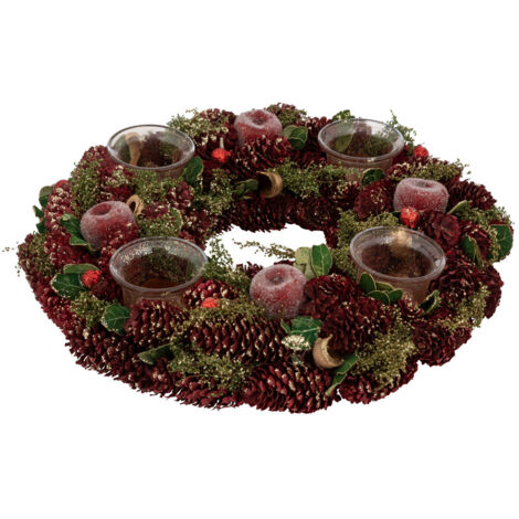 Bougeoir de Noël  Centre de table Pomme Rouge pailleté 4 photophores - Feeric Christmas (1/3)