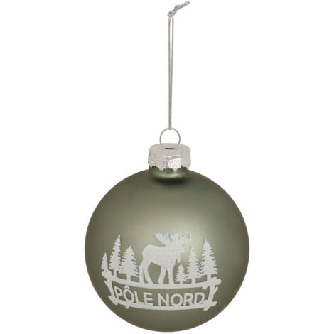 Déco Sapin Boule de Noël en Verre D 8 cm Vert déco Pôle nord et Renne - Feeric Christmas (1/2)