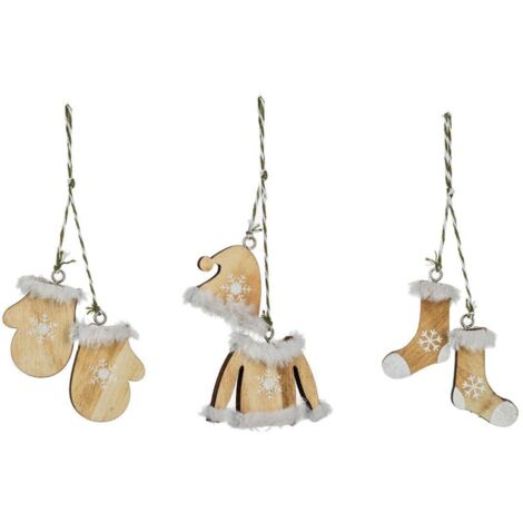 Déco de Sapin Lot de 3 Formes en Bois naturel avec fourrure blanche - Feeric Christmas (1/4)