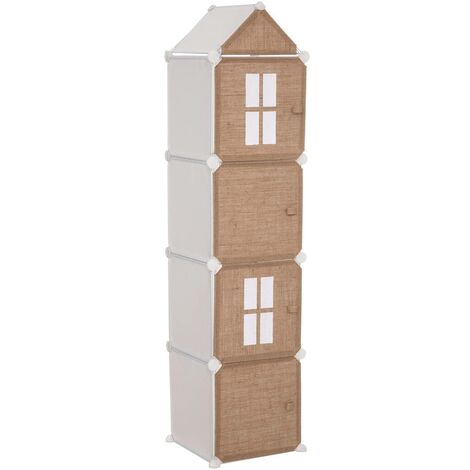 Atmosphera – Rangement enfant en colonne beige – Dimensions L. 34 cm x P. 32 cm x H. 140 cm – Structure métal avec parois en jute – Pour chambre d'enfant