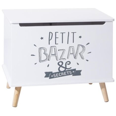 Atmosphera – Coffre de rangement enfant 58x38x49,5 cm en bois MDF – Couverture à vérins et fermeture aimantée – Pieds en pin naturel
