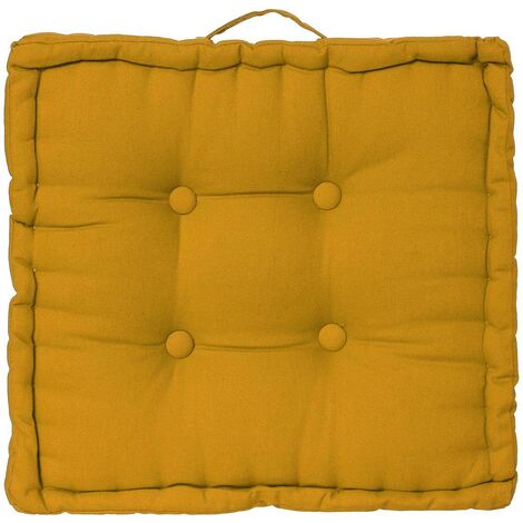 Atmosphera – Coussin de sol carré 40x40cm jaune – 100% coton résistant à l'abrasion – Confort optimal pour salon et chambre