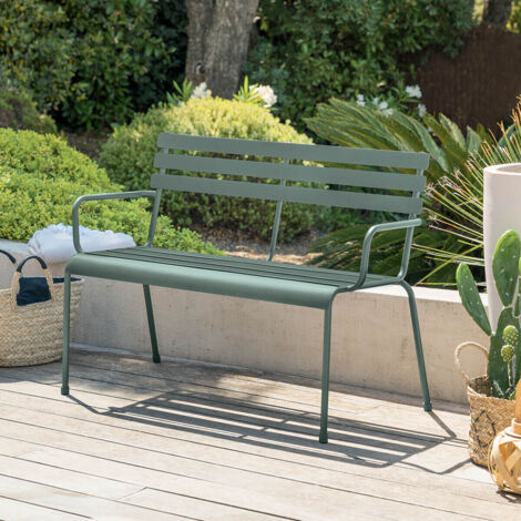 Banc de jardin Greensboro vert olive en acier traité époxy - Hespéride