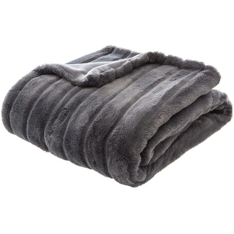Plaid 120x160 fausse fourrure Manoir gris Atmosphera