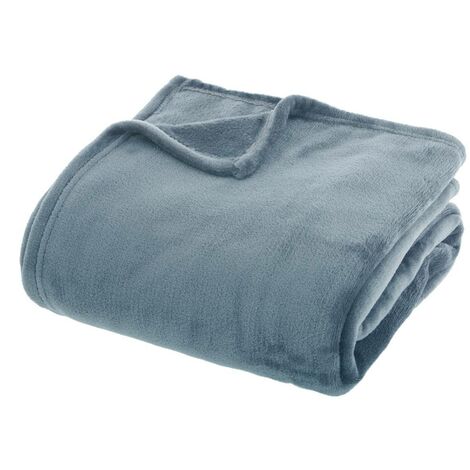 Atmosphera – Plaid flanel bleu orage 230 x 180 cm – 100% polyester – Texture douce – Lavable en machine à 30°C