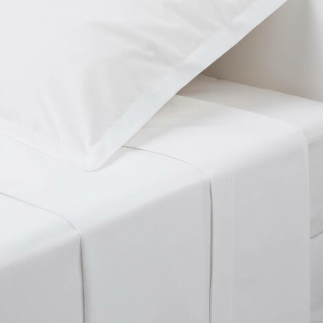 Drap plat 2 Personnes en Coton Blanc 240 x 290 cm - Atmosphera