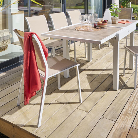 Chaise de jardin empilable Essentia lin & blanc en aluminium traité époxy - Hespéride