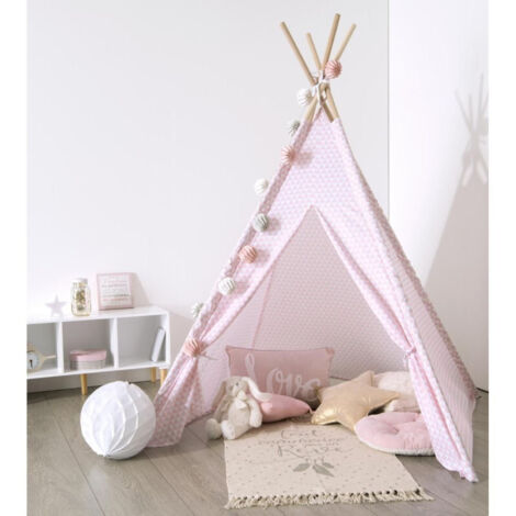Atmosphera – Tipi enfant 120 x 120 x 160 cm – Bois peuplier et polyester – Housse de rangement incluse – Pour intérieur et extérieur