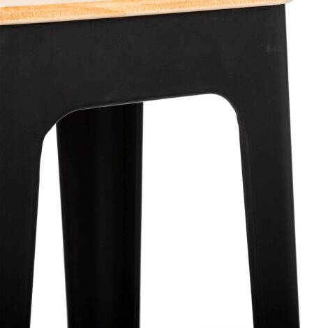 Tabouret de bar Loga noir métal et bois noir - Atmosphera créateur d'intérieur