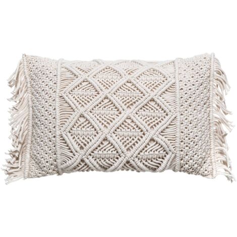 Atmosphera – Coussin macramé rectangulaire 50x30 cm – 100% coton enveloppe – 100% polyester intérieur – Épaisseur 13 cm – Couleur ivoire (1/6)