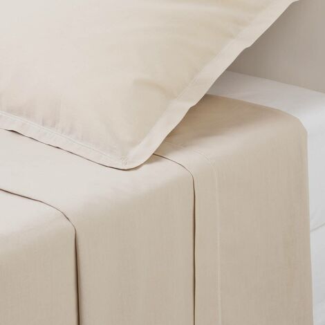 Drap plat 2 Personnes en Coton Beige lin 240 x 290 cm - Atmosphera