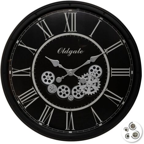 Atmosphera – Pendule murale rétro noire D 76 cm – Rouages apparents – Horloge silencieuse en polypropylène et verre – Installation facile (1/6)